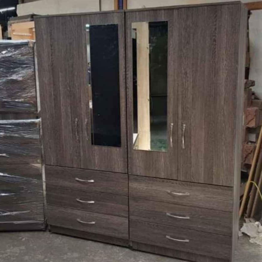 4-door-mirrored-wardrobe-with-3-drawers-hanging-rails-bedsides-and-chest-of-drawers-fully-assembled-brand-new-in-walnut-brown-colour